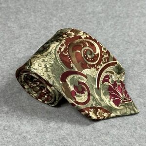 Vintage Cellini Collection Silk Tie Baroque Paisley Red Green Made USA 56x3.6 in